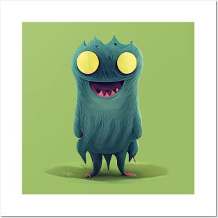 Cute Green Eyed Happy Monster Posters and Art